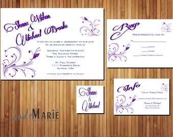 Printable wedding invitation suite- Invite, RSVP, Info/Reception card, & Monogram butterfly swirl [The Kai Design]