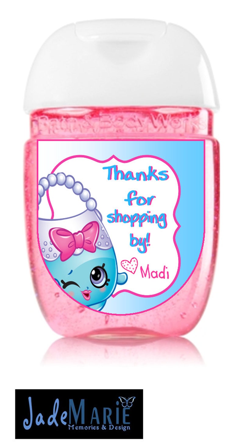 Labels only Shopkins inspired Hand Sanitizer labels custom birthday party favors Peel and stick labels Free Shipping image 7