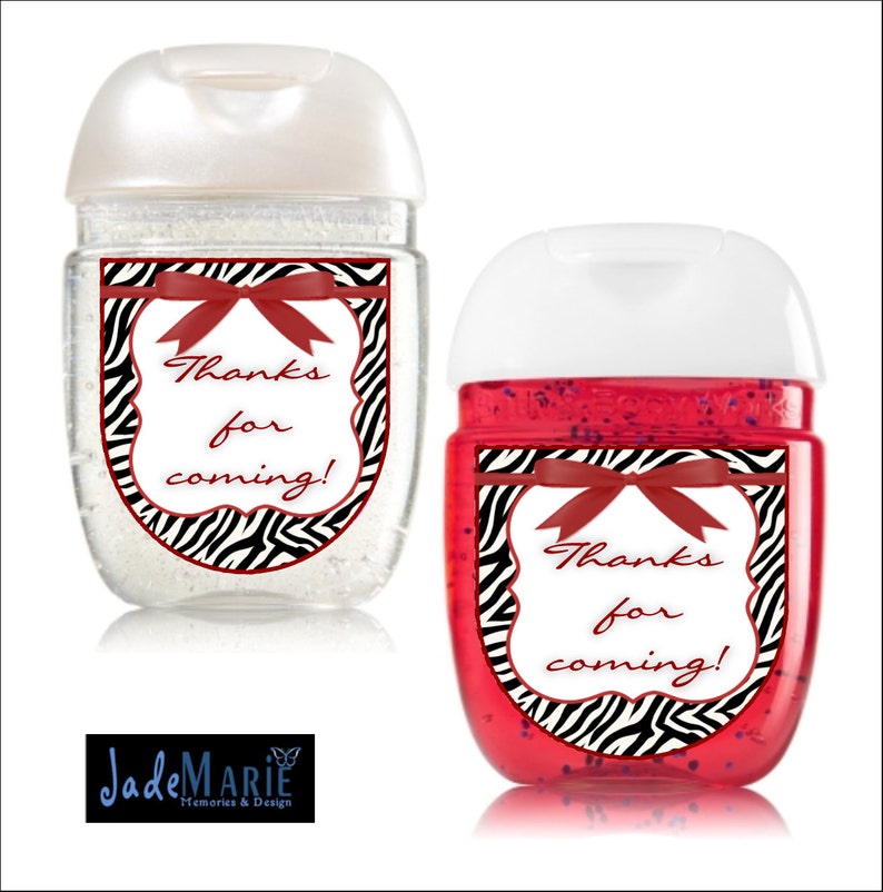 Bridal shower favors Zebra print Hand Sanitizer labels Baby Shower favors