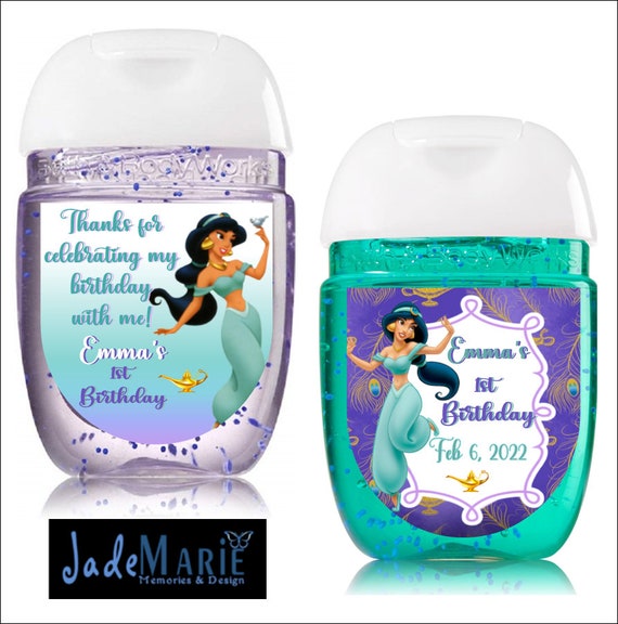 Labels only- Princess Jasmine Hand Sanitizer labels birthday party baby shower Birthday favors Peel and stick labels stickers Il_570xn