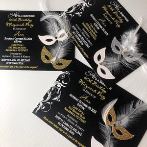 Masquerade Party Invitations Masks- Birthday Shower Surprise Party Invite