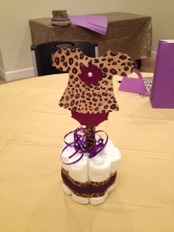 Baby Shower centerpiece mini diaper cake leopard print girl or boy x3 Il_570xn