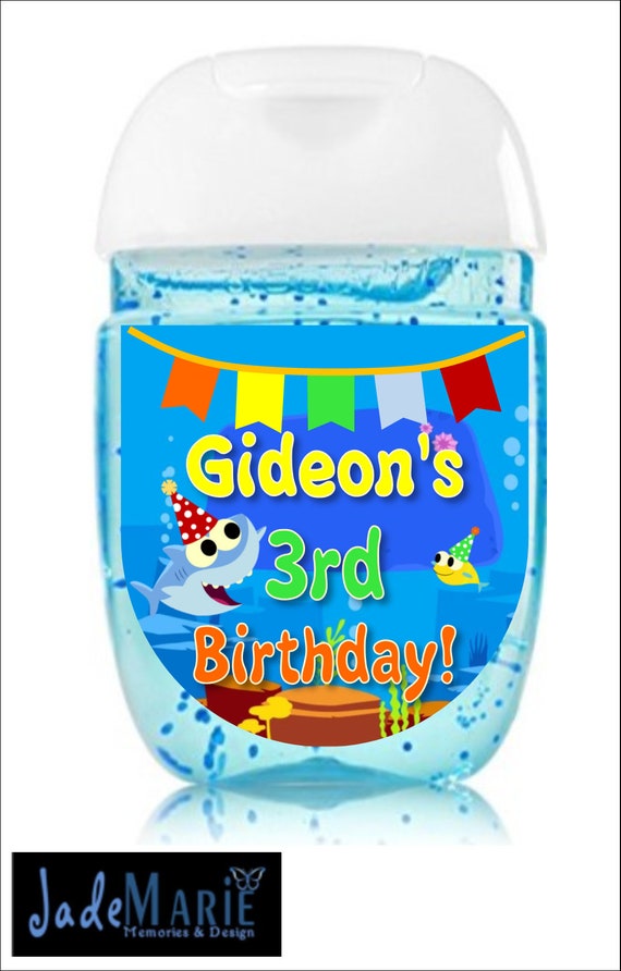 Labels only- Baby Shark Birthday Hand Sanitizer labels birthday party favors-- Digital or Peel and stick labels Il_570xn
