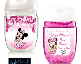 Etiquettes uniquement - Désinfectant pour les mains Baby Minnie - Étiquettes pour fête d'anniversaire, baby shower, 1er anniversaire - Étiquettes autocollantes - Livraison gratuite !
