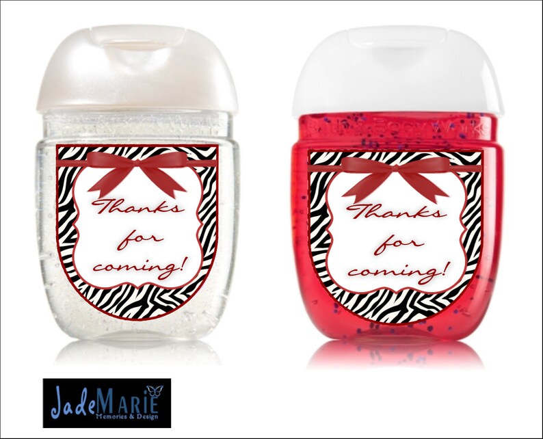 Bridal shower favors Zebra print Hand Sanitizer labels Baby Shower favors
