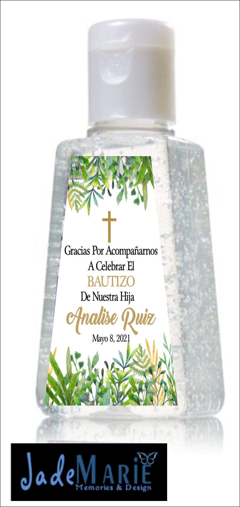 Labels only Mi Bautizo Baptism First Communion Hand Sanitizer labels favors Peel and Stick or Digital FREE SHIPPING image 2