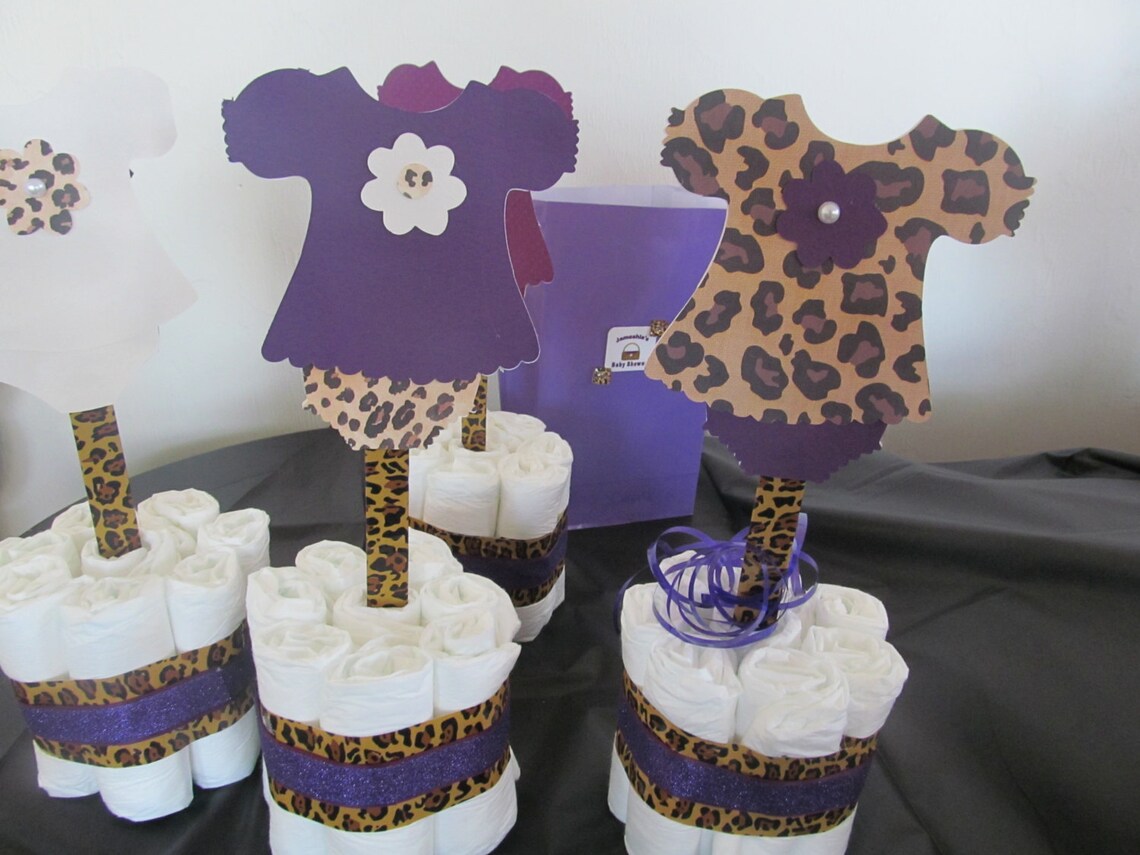 Baby Shower Centerpiece Mini Diaper Cake Leopard Print Girl or Boy X3 ...