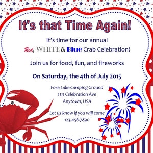 4th of July invite Seafood party Crab seafood Feast July 4th invitation image 3