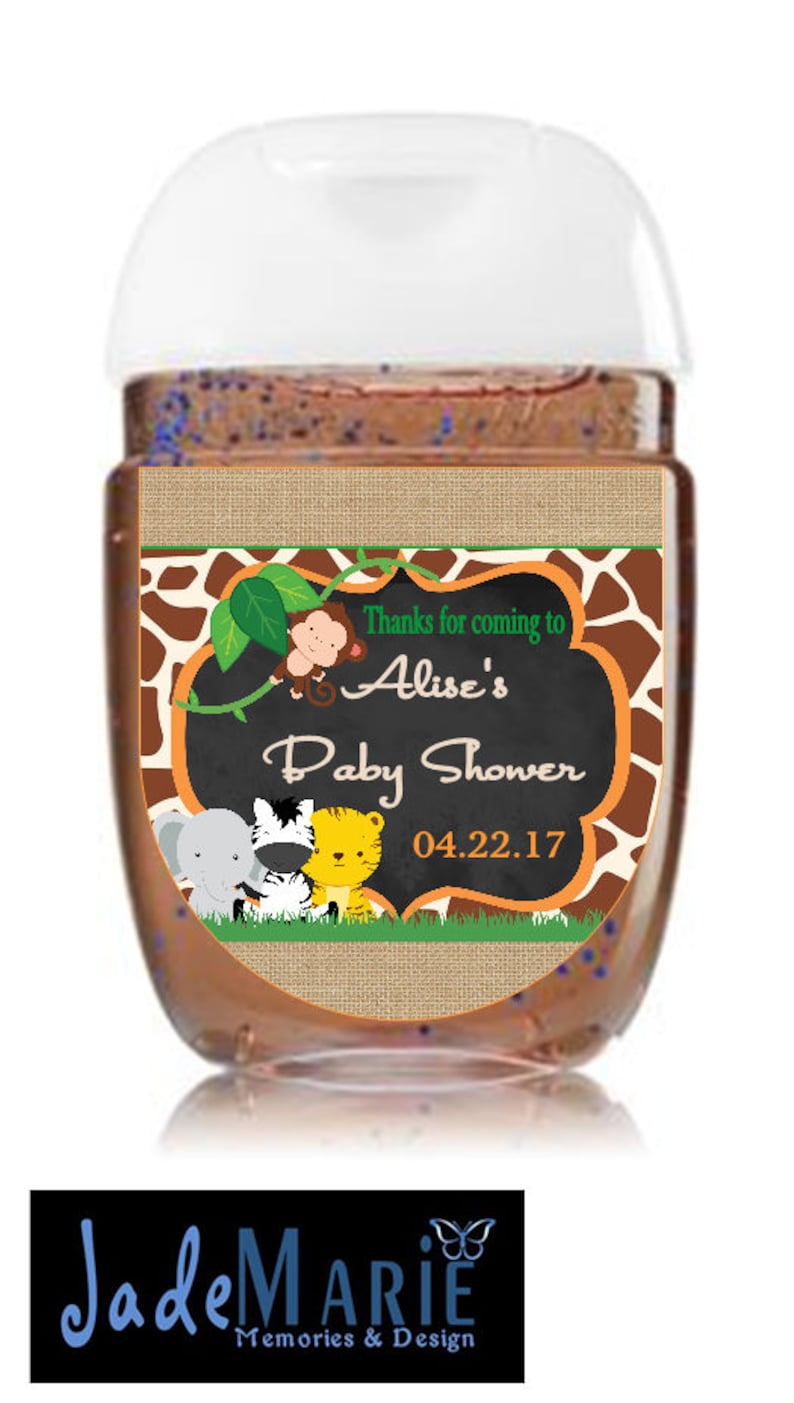 Safari Hand Sanitizer labels Baby Shower Jungle Birthday party favors FREE SHIPPING Digital or Peel and stick-