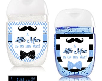 Labels only- Mustache Bowtie Hand Sanitizer labels Baby Shower favors- Birthday Digital or Peel and stick labels stickers