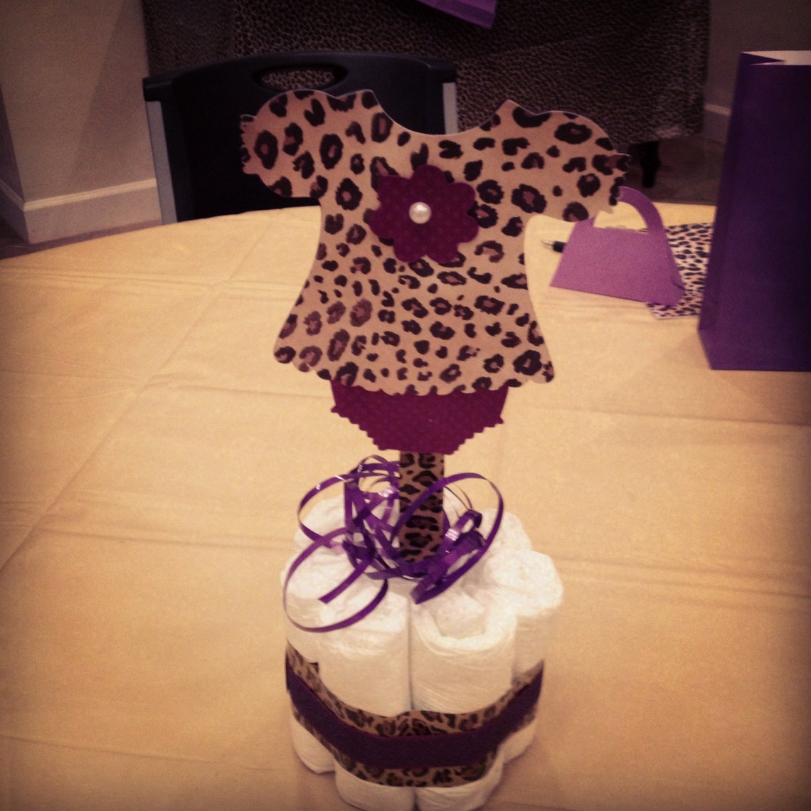 Baby Shower Centerpiece Mini Diaper Cake Leopard Print Girl or Boy X3 ...
