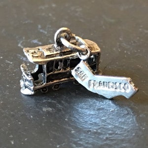 VTG sterling SFMTA Trolley cable car 925 silver California shaped San Francisco bracelet charm pendant urban travel unisex gift for her him