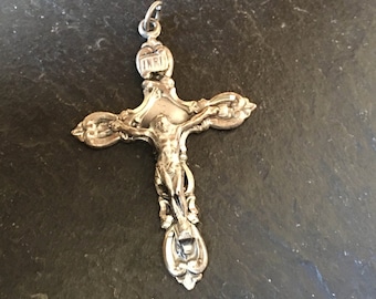 2" markiertes Catamore Sterling Kruzifix VTG Silber Jesus Christus INRI Jugendstil großes Kreuz Halskette Anhänger religiöser 925 Schmuck Unisex Geschenk