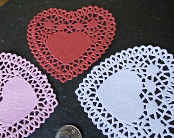 PINK BACK in SToCK 10+ paper lace floral heart 4" doilies wedding anniversary birthday party table confetti decor kid crafts junk journal