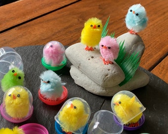2 4 8+ mini 4 color chenille baby chicks peeps in gumball capsule animal figurine cake topper surprise ball basket pinata filler party favor