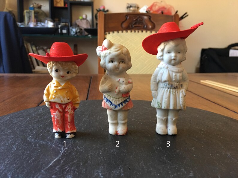 1 Penny Doll &/or rodeo hat VTG porcelain bisque mixed media assemblage starter kit Valentine birthday party centerpiece cake top decoration