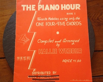 VTG 50s The Piano Hour Book 1 Hallie Webber 28 songs Beginner Piano sheet music vintage journal scrapbooking paper unisex kids gift for her
