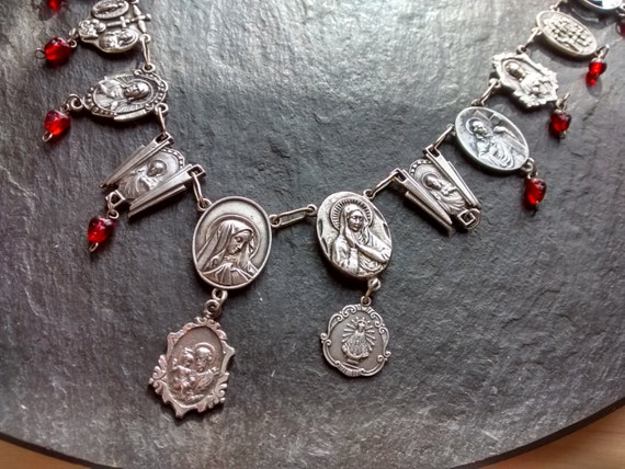 Antique 19 sterling silver rosary Saint medal sca… - image 7