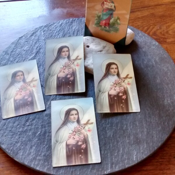 1 NOS VTG St Therese Lisieux religious Saint Holy prayer gold gilt Italy nicho ofrenda shrine alter Easter religious card insert gift