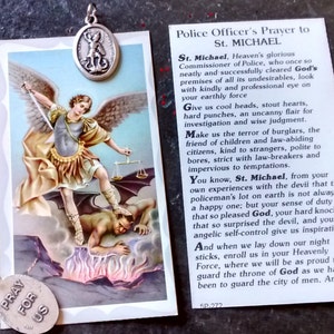 1 NOS VTG Police Prayer St Michael Holy card o Saint medal religious Marine Paratrooper army military protection jewelry unisex gift for him image 2