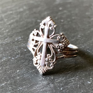 1 ornate cross sz 9 or simple cross sz 7 or primitive rustic Claddagh sz 8 sterling silver ring marked 925 unisex vintage gift for him her image 6