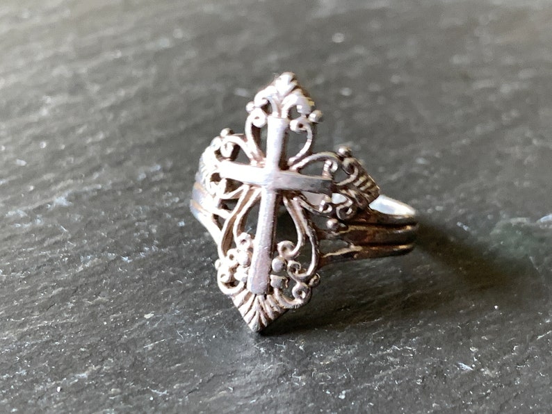 1 ornate cross sz 9 or simple cross sz 7 or primitive rustic Claddagh sz 8 sterling silver ring marked 925 unisex vintage gift for him her image 6