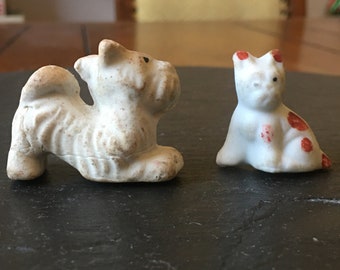 VTG Cutest Frenemies cat & Scotty dog porcelain ceramic penndy doll pet animal figurine shelf knick knack display terrarium garden gift