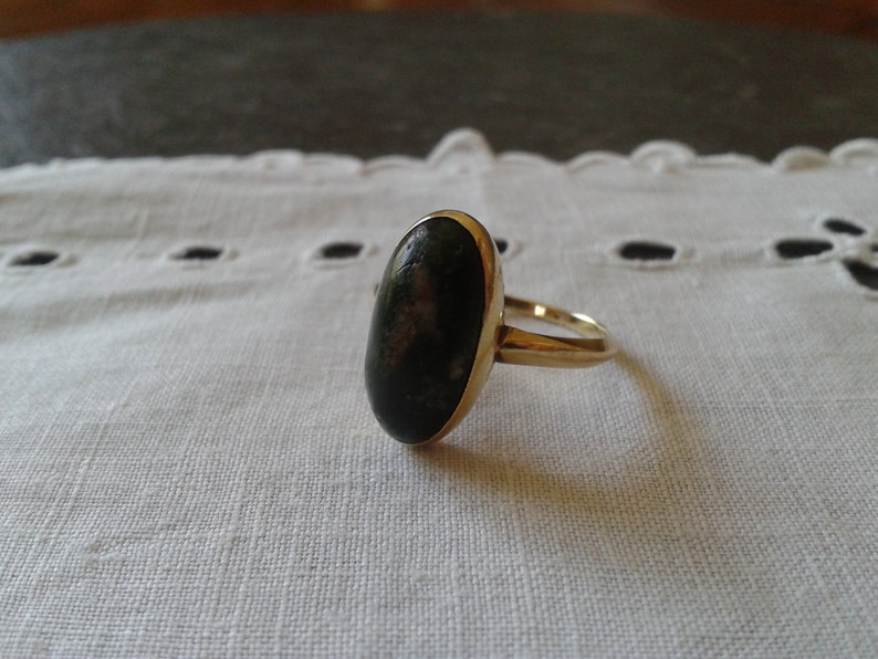 VTG 14k gold ring oval marble black stone vintage 70s engagement ring unique 80s July 4 wedding anniversary birthday jewelry gift for her