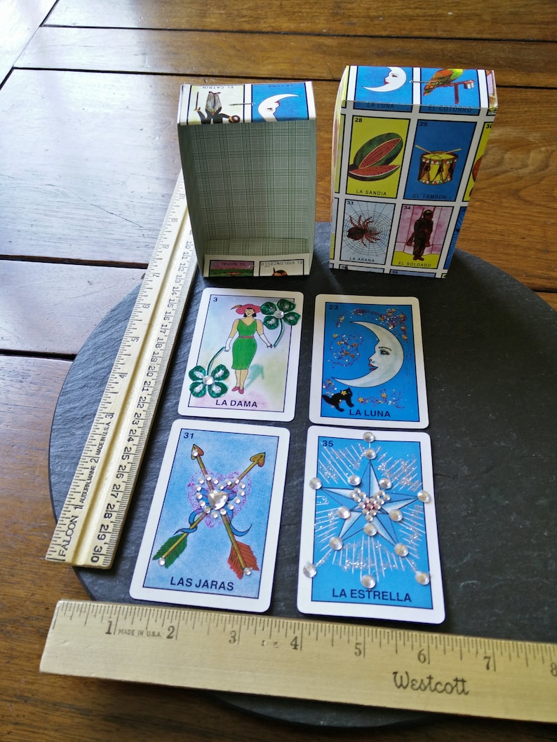 MADE2ORDER loteria art card Lady Luck Moon nicho ofrenda mixed media altered assemblage DIY centerpiece taco fiesta dia de los muertos gift