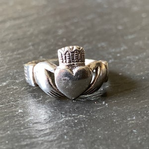 1 ornate cross sz 9 or simple cross sz 7 or primitive rustic Claddagh sz 8 sterling silver ring marked 925 unisex vintage gift for him her CLADDAGH RING