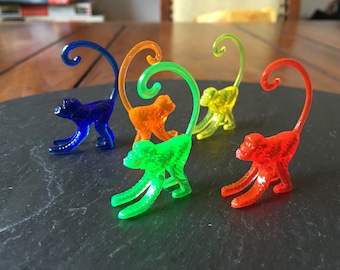 5 or 10 monkeys in 5 retro colors pirate party animals champagne drink cake toppers Curious George decor brunch beach pool party favors