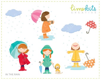 In the Rain Girls Clip Art
