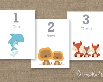 Number Animal Flash Cards PRINTABLE 4x5in