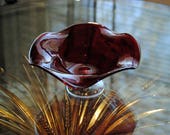 RED GLASS BOWL - Murano Like Hand Blown Pedestal Bowl - Vintage