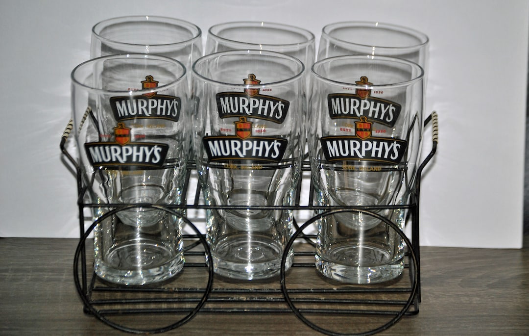 6 MURPHY'S BEER GLASSES in Caddy Vintage Cork Ireland Etsy