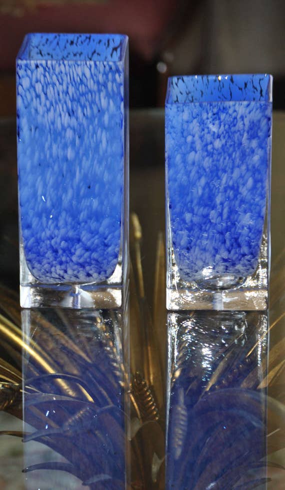 Vases 2 Bright Blue Square Column Suspended Bubble Base Etsy