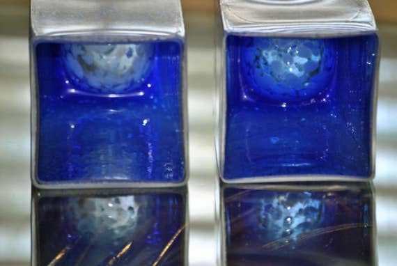 Vases 2 Bright Blue Square Column Suspended Bubble Base Etsy