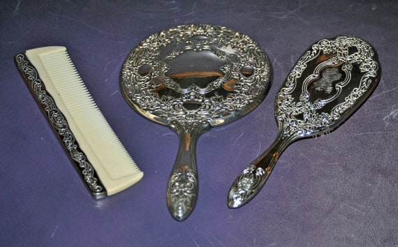 Silverplated Dresser Set Ornate Mirror Brush And Comb Etsy