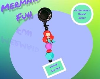 Inspired by Disney - Little Mermaid Beaded Pen, Keychain, Retractable Badge Reel - Ariel Princess