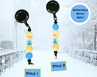 Inspired by Disney - FROZEN Ice PRINCESS Beaded Pen, Keychain, Retractable Badge Reel - Elsa Princess