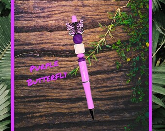 Butterfly Beaded Pen – Purple, Pink, and Green, with Refills