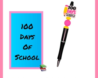 School Themes - 100 Days of School - Bookworm - Beaded Pen, Keychain, Retractable Badge Reel