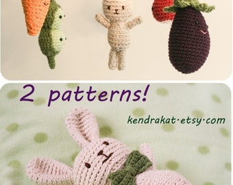 2 Crochet Patterns:  Little Veggie Mobile & Roux the Rabbit