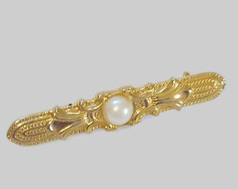 Broche Vintage Dorée Avec Perle - Hauteur 5 Cm - Parfait état - Bijou élégant Pour Une Touche Rétro
