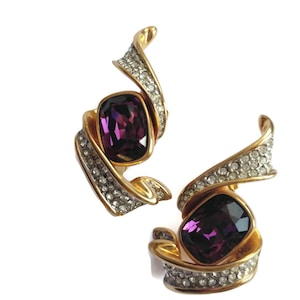 Vintage Swarovski  Earrings, Amethyst and Clear Swarovski Crystals signed