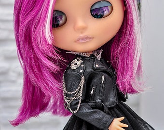 ELENPRIV black leather jacket for Blythe doll and similar body size dolls