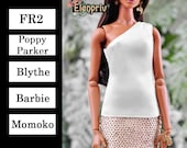 ELENPRIV ivory silk one shoulder top Choose size Fashion royalty FR2, Poppy Parker, Blythe, Barbie, Momoko and similar size dolls