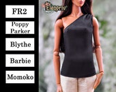 ELENPRIV black silk one shoulder top Choose size Fashion royalty FR2 NUFace Poppy Parker Blythe Silkstone Barbie Curvy Pivotal Momoko doll