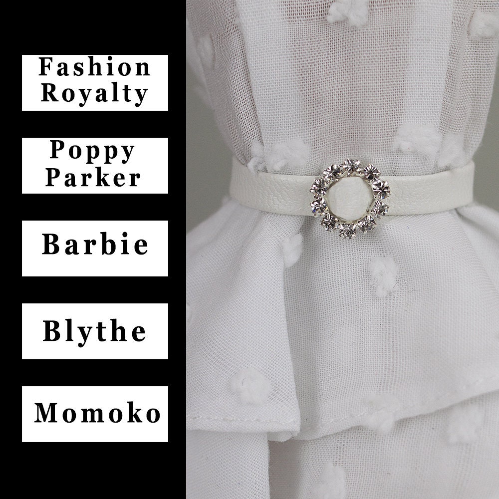 White leather belt with rhinestones buckle for Fashion royaltyFR2 NuF…