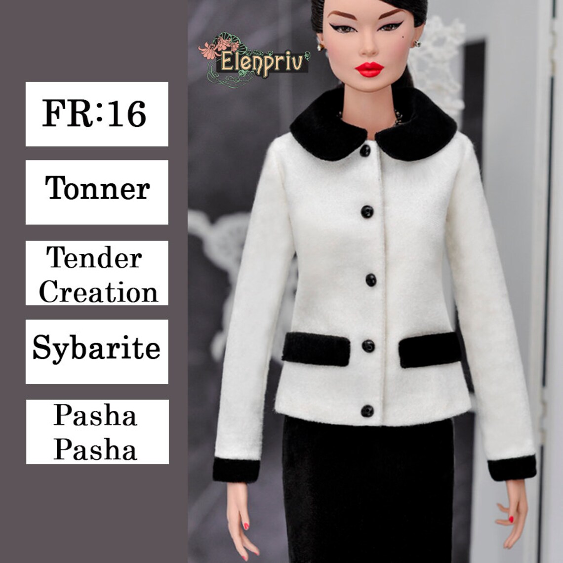 ELENPRIV ivory velvet jacket with black collar Choose size